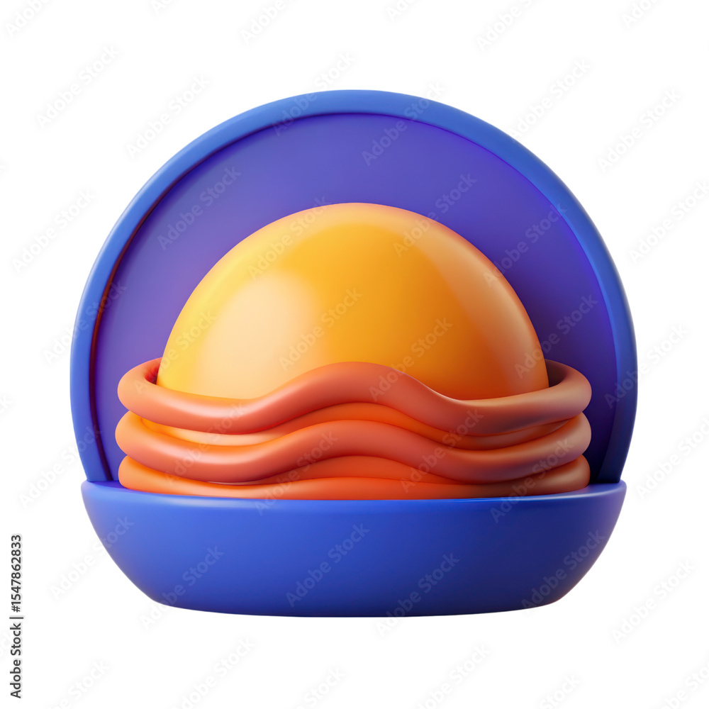 Poster abstract 3d rendering of a plastic style sphere with wavy accents isolated on backdrop