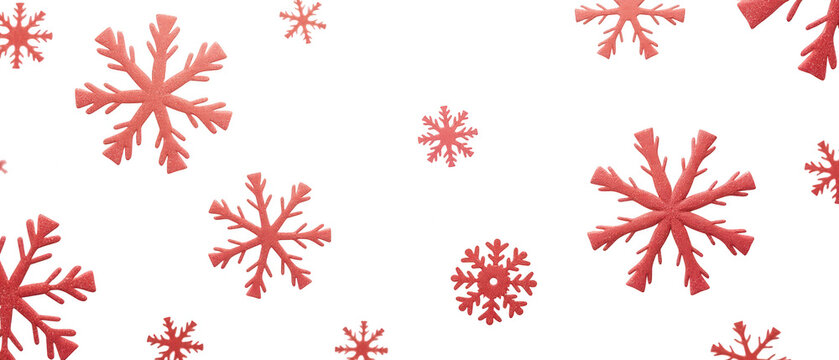 Bright red snowflakes scattered against transparency background create festive and cheerful atmosphere, perfect for winter celebrations