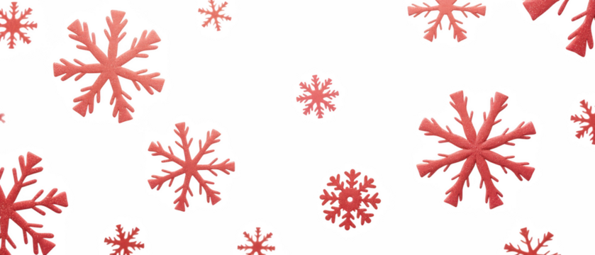 Bright red snowflakes scattered against transparency background create festive and cheerful atmosphere, perfect for winter celebrations