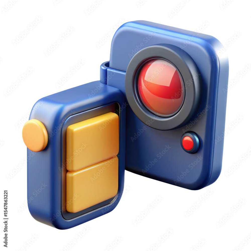 Poster blue plastic style camcorder 3d rendering icon isolated on transparent background video recording eq