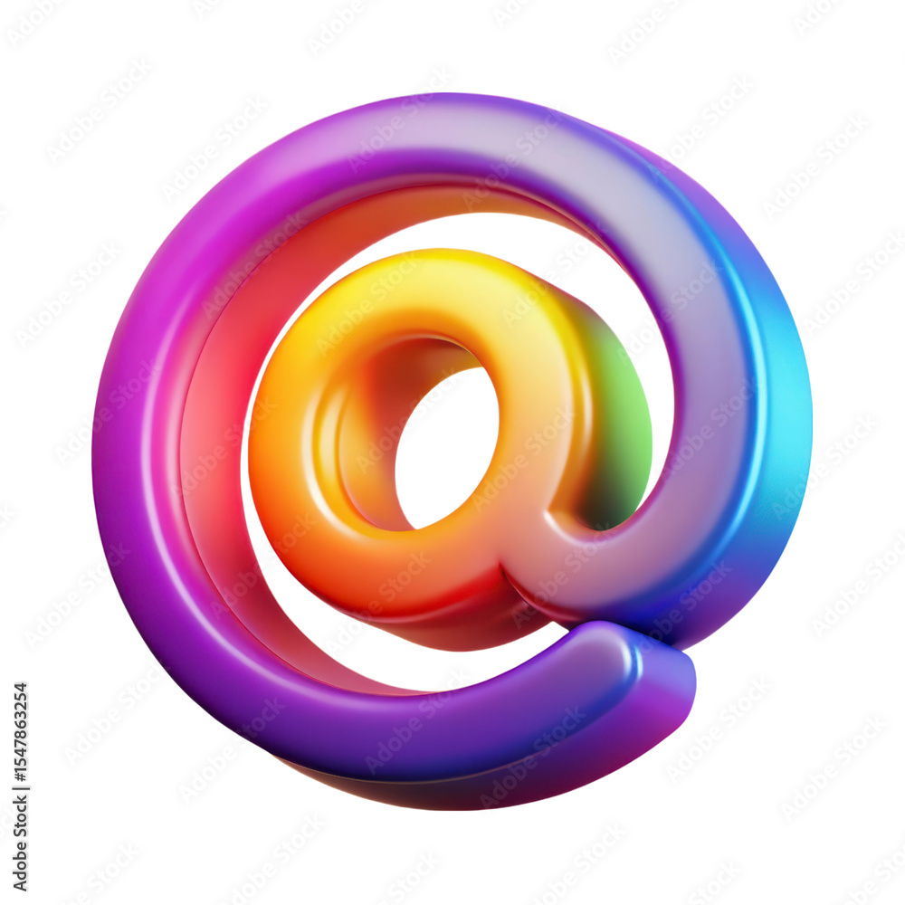 Poster bright colorful at symbol 3d rendering plasticstyle icon isolated on transparent background represen