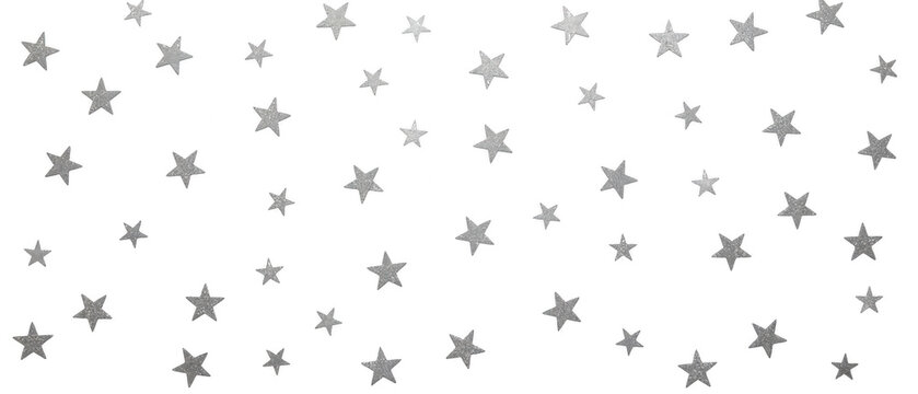 Shimmering silver stars scattered across transparency background create magical and enchanting atmosphere, perfect for various creative projects