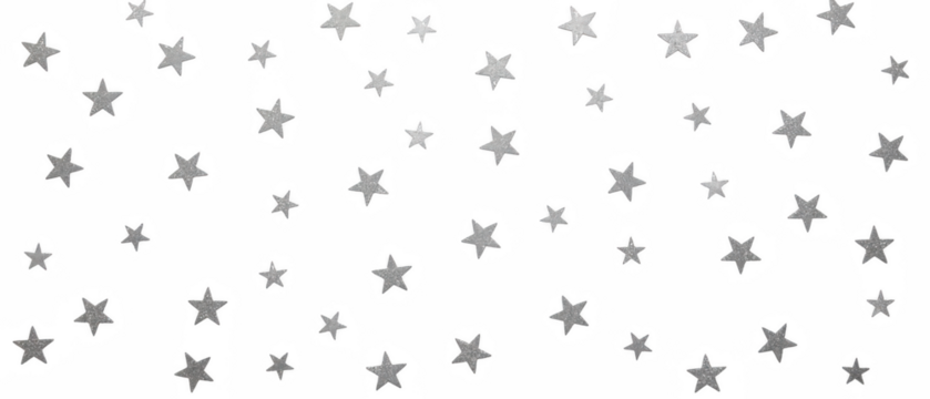 Shimmering silver stars scattered across transparency background create magical and enchanting atmosphere, perfect for various creative projects