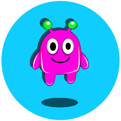 Vibrant pink monster character with a playful demeanor, ideal for cute designs, apps, and children's products.