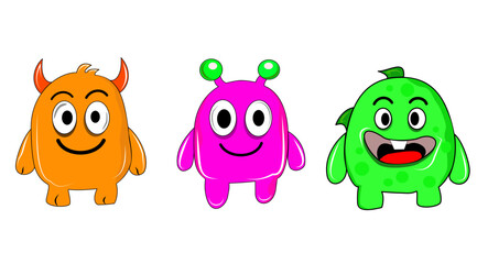 Playful monster character icons in vibrant colors, perfect for kids' designs, games, and fun projects.