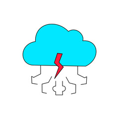 Blue cloud icon with lightning bolt and rain, symbolizing weather, storm, or natural phenomena. Great for forecast designs.