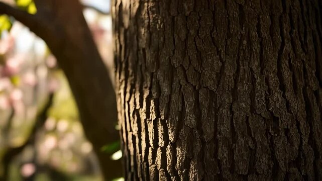 Close-up of child&rsquo;s hand gently touching tree bark in forest - concept of nature connection environmental awareness innocence and early education