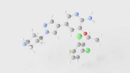 crizotinib molecule 3d, molecular structure, ball and stick model, structural chemical formula anti-cancer