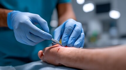 Doctor examining patient's hand in medical setting