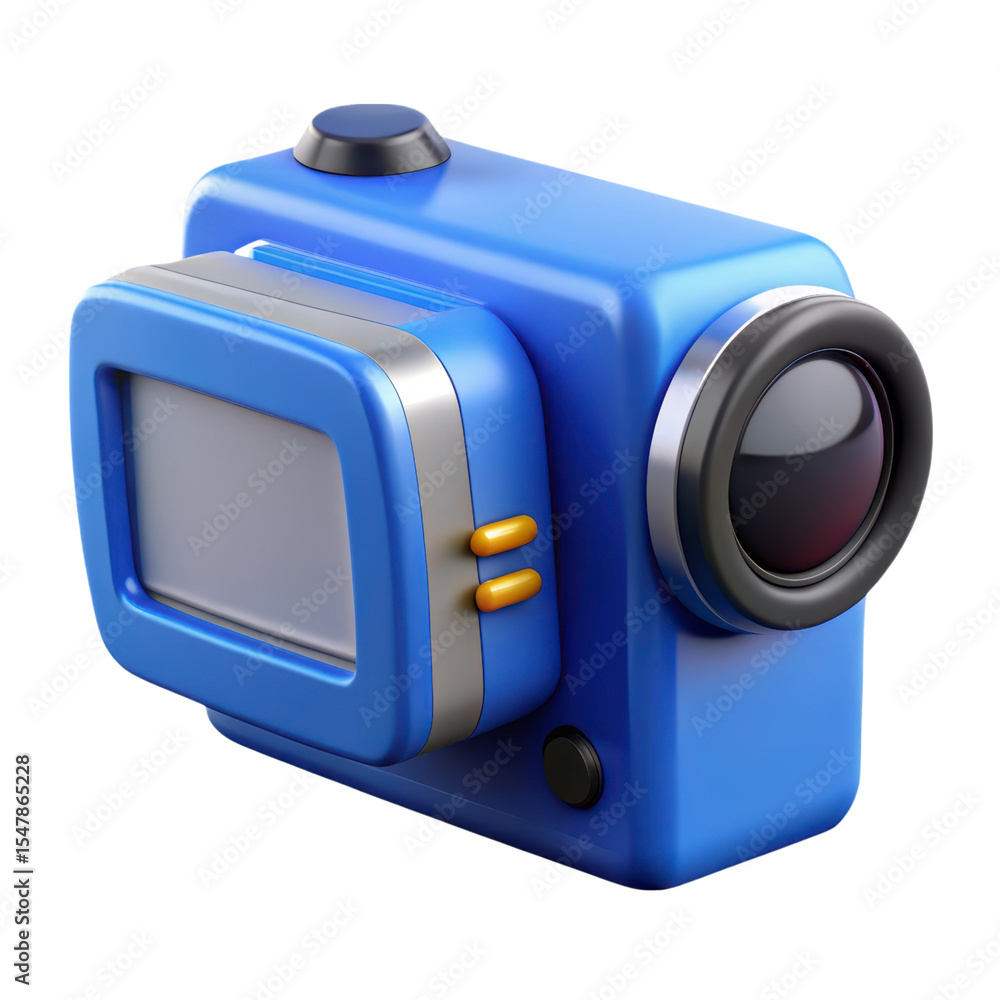 Poster modern blue camera 3d rendering plasticstyle icon isolated on transparent background with detailed l