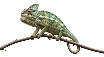 Isolated veiled chameleon on a branch