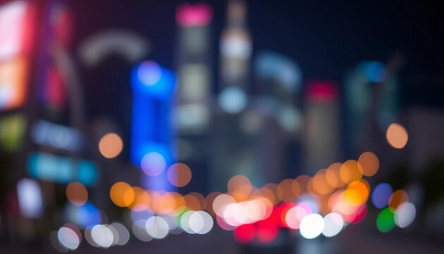Abstract blurred city night lights, glowing bokeh circles on dark background,  element,  elegant