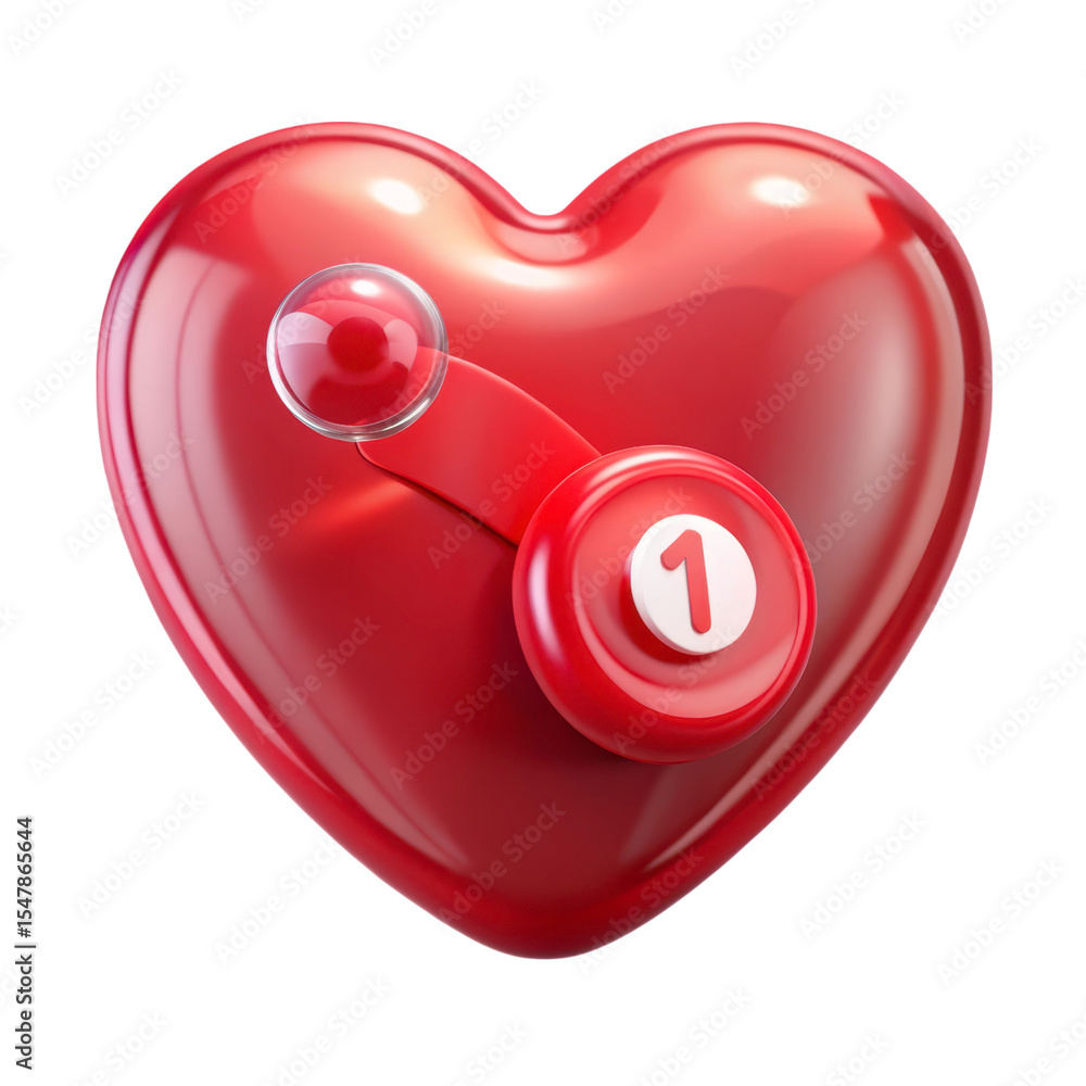 Poster red heart notification counter 3d rendering plasticstyle icon solated on transparent background
