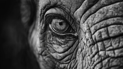 An elephant's eye reveals stunning textures, reflecting its wisdom and depth.