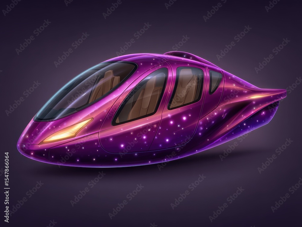 Poster futuristic hover vehicle design with glowing lights and sleek contours symbolizing advanced transpor