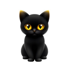 Cute black cat with golden eyes on transparent background