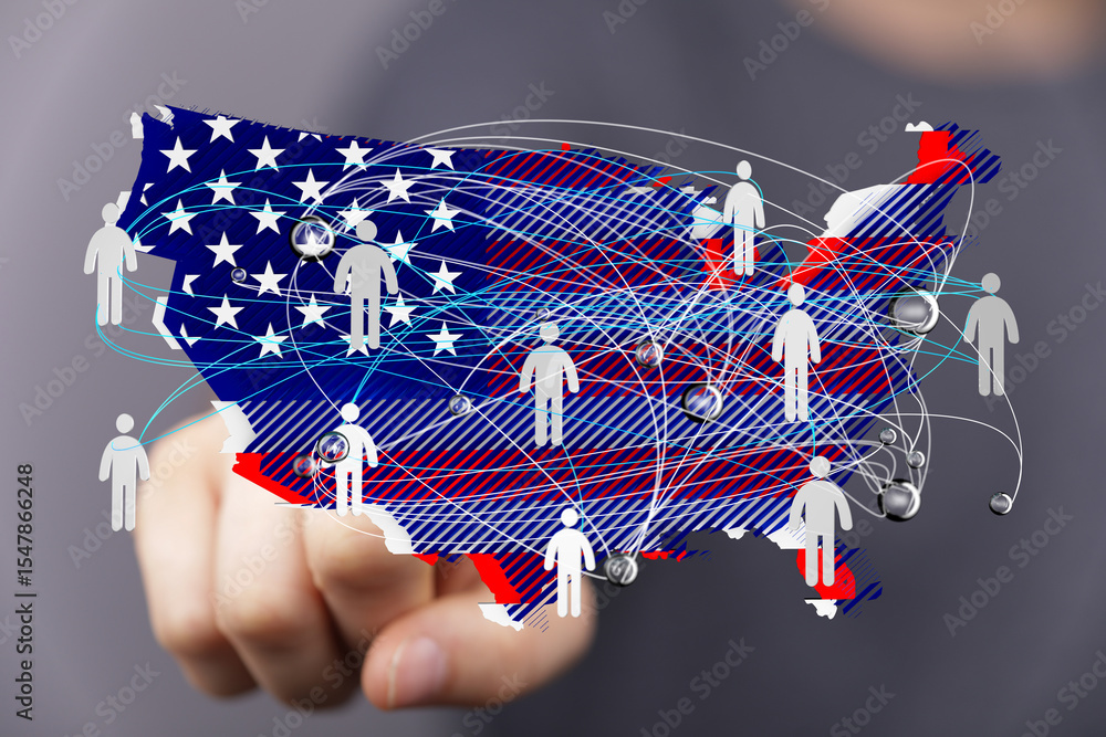 Poster Visual representation of nationwide network connections.  Ideal for communication, technology, and networking concepts.