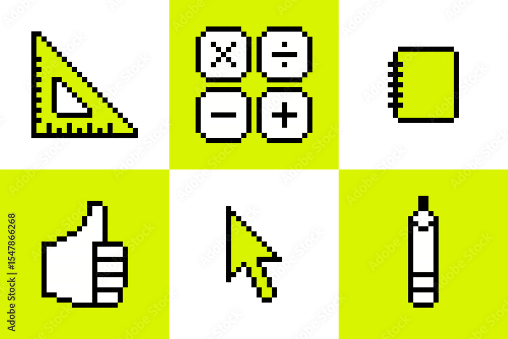Poster school study geometric pattern in pixel art. y2k inspired grid design with 8 bit retro game style ed