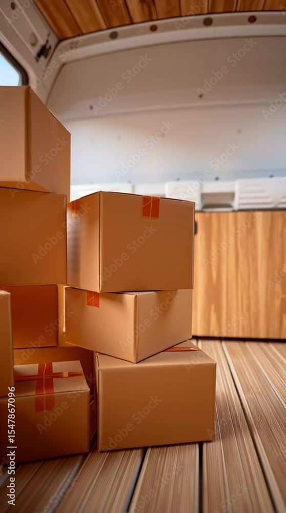 Aufkleber moving box packing process with cardboard containers stacked inside truck for efficient transportati