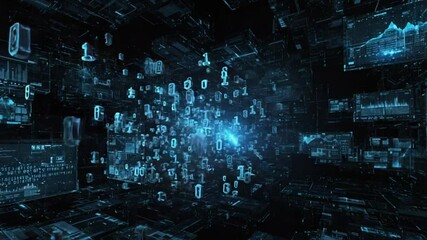 Digital data flow visualization: Dive into a captivating digital realm where binary numbers cascade through a technological landscape. - Powered by Adobe