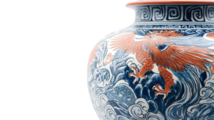 Ming dynasty porcelain jar with phoenix motifs, Transparent background, PNG file