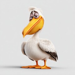Weary Pelican, a 3D-rendered avian portrait, showcases a tired expression against a simple white background.