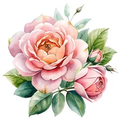 Elegant watercolor pink roses floral bouquet
