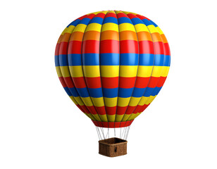 Fototapeta premium A vibrant hot air balloon, with colorful stripes, floating gracefully, basket attached. PNG