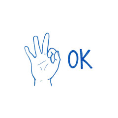 Fototapeta premium Hand Drawn Okay Sign Simple Blue Illustration of Approval Gesture