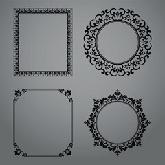 Set of decorative frames Elegant vector element for design in Eastern style, place for text. Floral black and gray borders. Lace illustration for invitations and greeting cards
