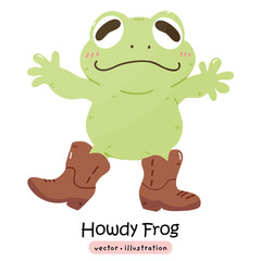 Cute cowboy frog howdy kawaii frog with cowboy hat and boots cartoon vector illustration