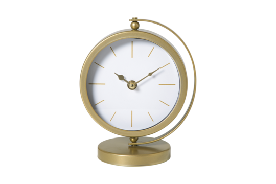 Gold metal desk clock isolated on transparent background - Powered by Adobe