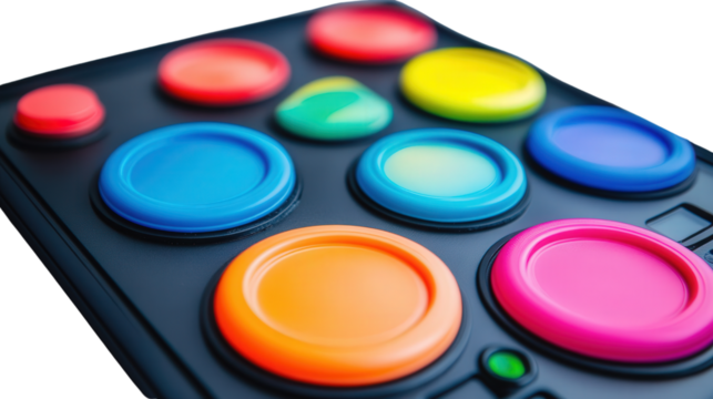Modern electronic drum pad with colorful buttons Transparent background, PNG file