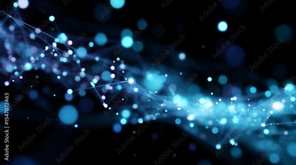 Poster dynamic blue particle wave with glowing lights creates a mesmerizing abstract background