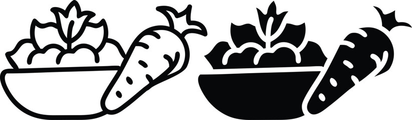 Minimalist Line Art Vegetable Icon Set – Carrot, Tomato, Leafy Greens Vector Illustration