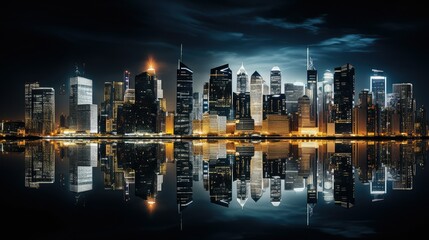 cityscape office building night