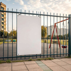empty parking garage, Blank Playground Billboard Mockup on Fence in Urban Park