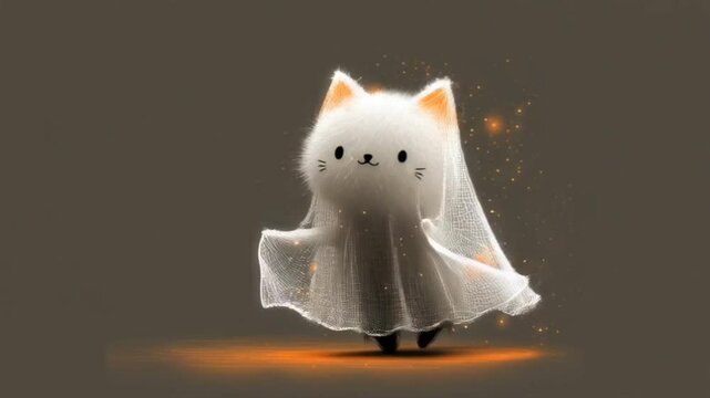 Ghost cat dancing on a shameful background with sparkles