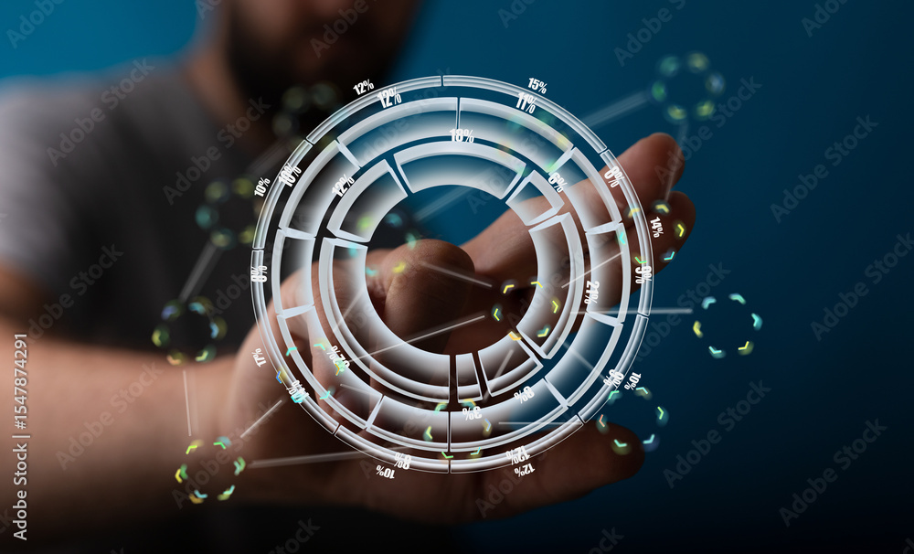 Poster A person uses a digital interface showing data charts and graphs, representing modern technology and data analysis.