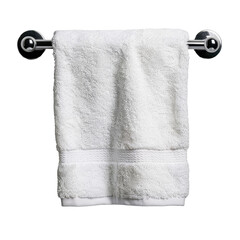 Soft white towel hanging on chrome rack, perfect for adding touch of elegance to any bathroom decor