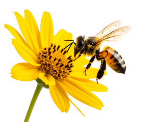  “Bee Approaching Red Blossom, PNG Isolated”