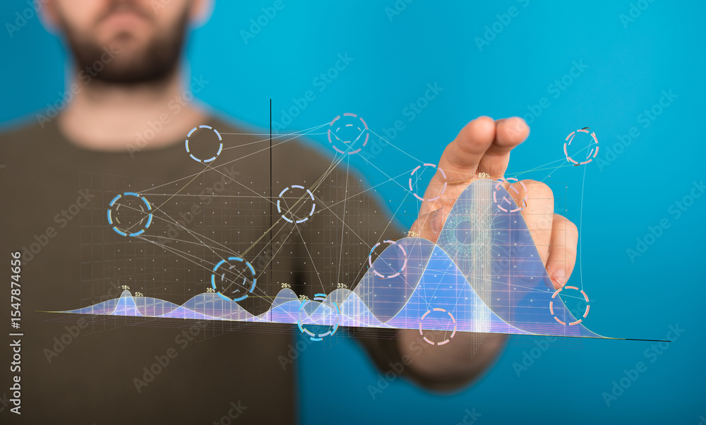Aufkleber A man interacts with a holographic graph, showcasing data analysis and visualization.