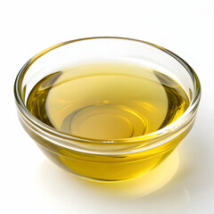 Olive oil in glass bowl isolated on white background  