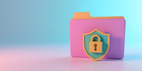 3D Render of a Secured Digital Folder with Lock Shield on Gradient Background