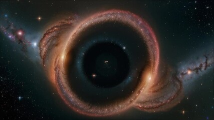 A black hole warps light from a distant galaxy, creating a cosmic ring of fire effect in space. - Powered by Adobe