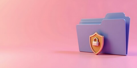 3D Render of a Secured Digital Folder with Lock Shield on Gradient Background