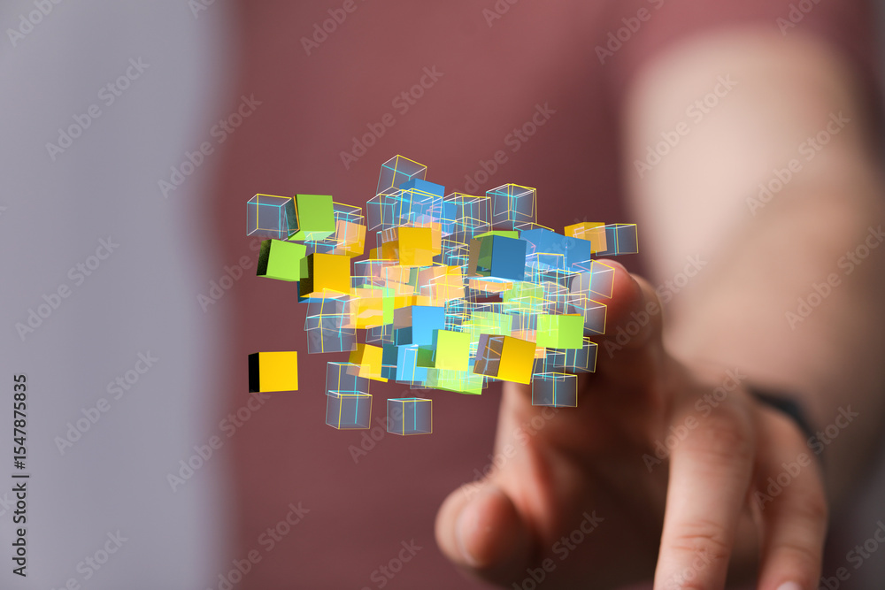 Poster Abstract image of colorful data cubes.  Perfect for tech, digital, or innovation concepts.