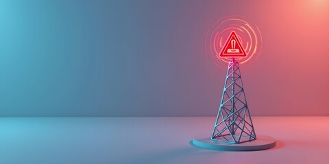 3D Signal Tower with Warning Sign – Alert Communication Icon
