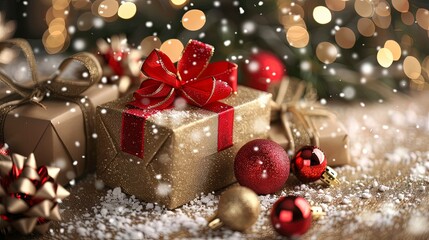 christmas gifts on abstract colored background, colorful gift boxes