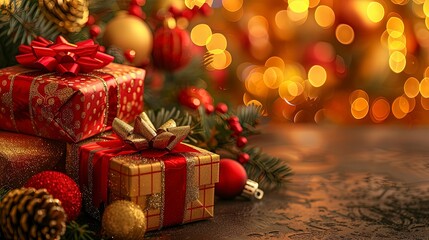 christmas gifts on abstract colored background, colorful gift boxes